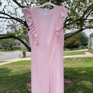 Perfectly pink gingham jumpsuit.